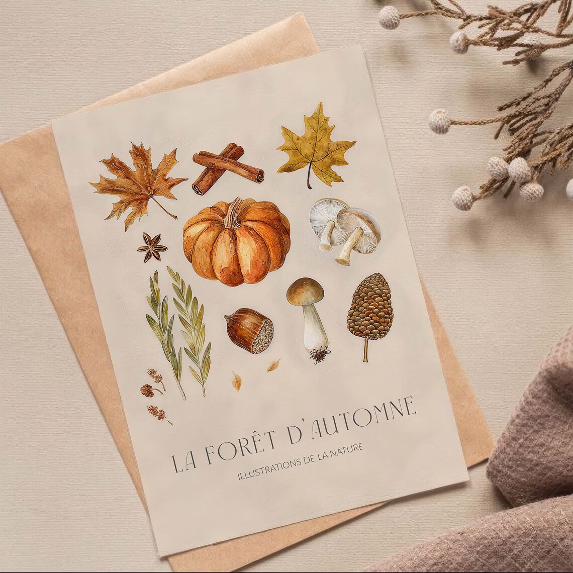 Autumn Elements Watercolor Collage Art Print
