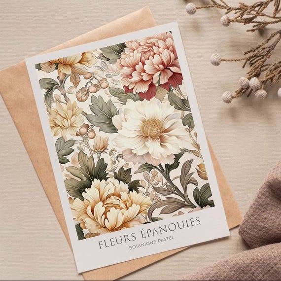 Vintage Flower Poster, Abstract Botanical Motif