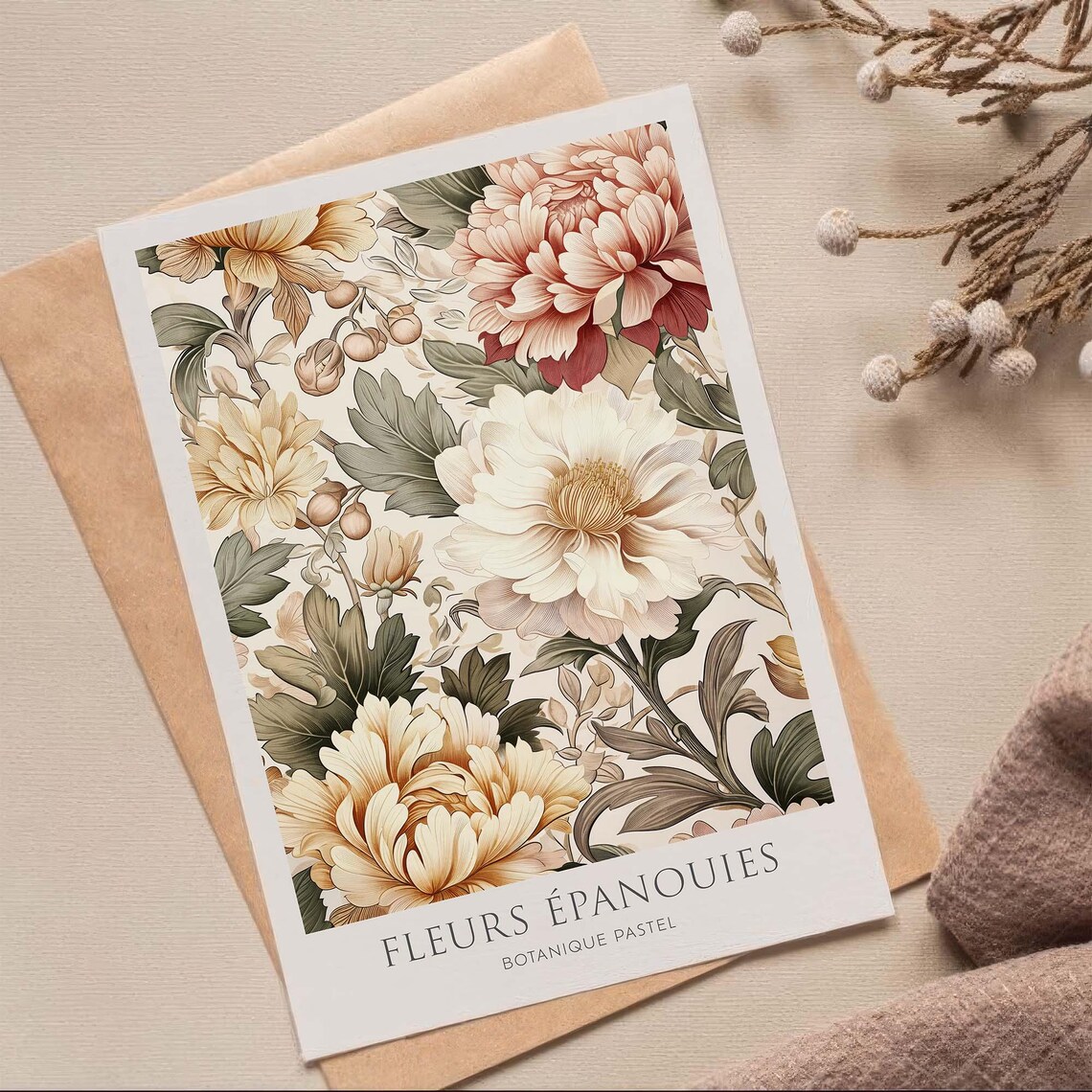 Vintage Flower Poster, Abstract Botanical Motif