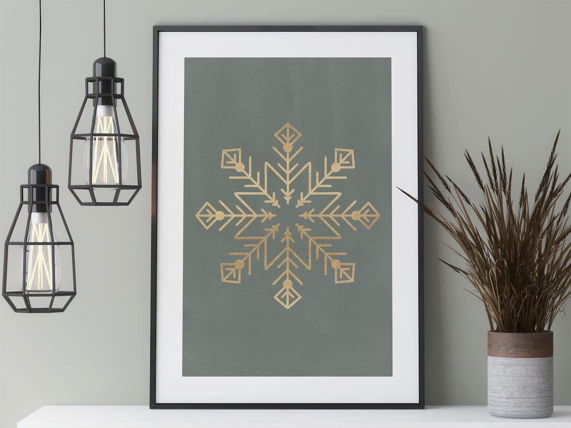 Geometric Gold Snowflake on Deep Green Holiday Christmas Poster - Image 3