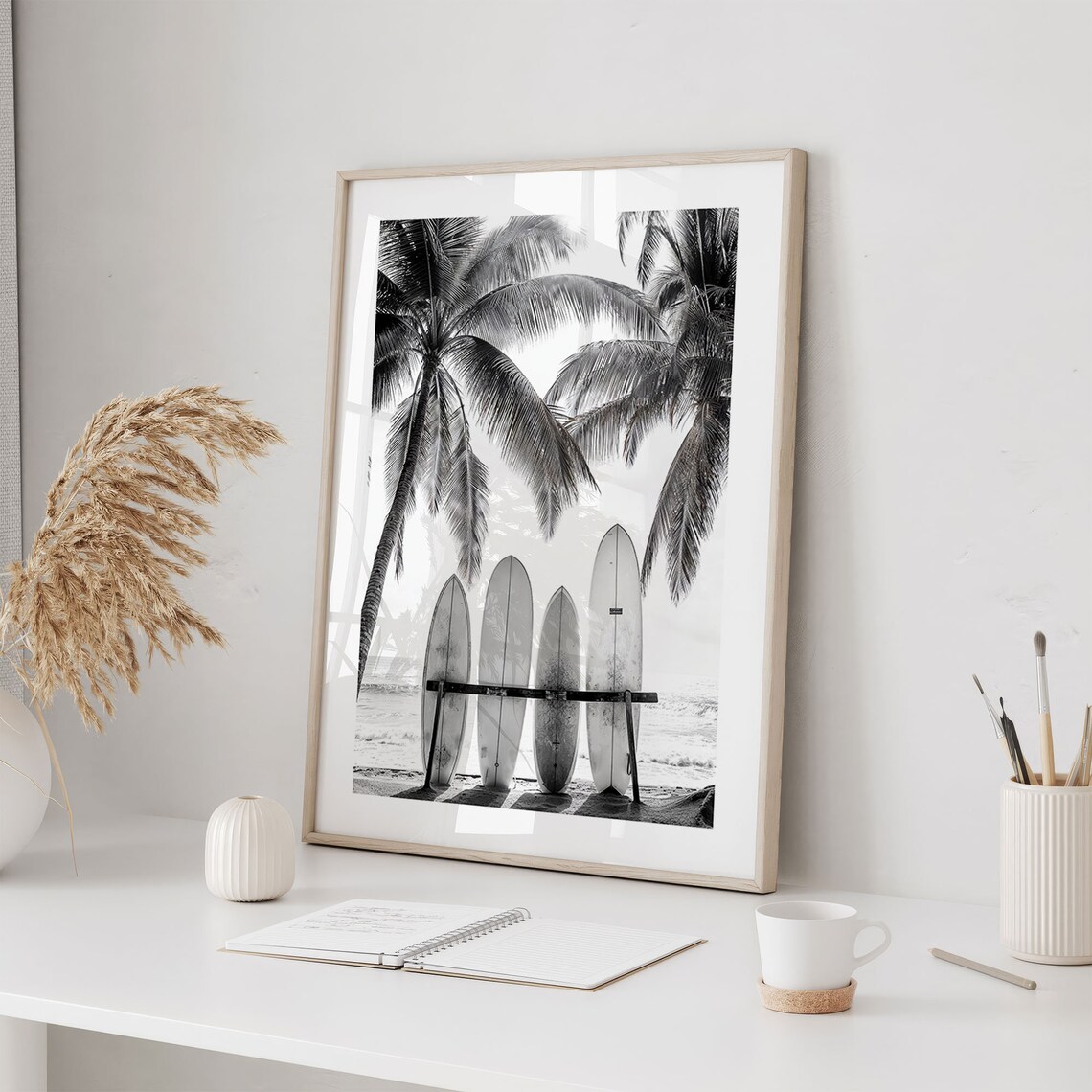Surfboards On The Beach, Black and White Photo Art Print - Image 2