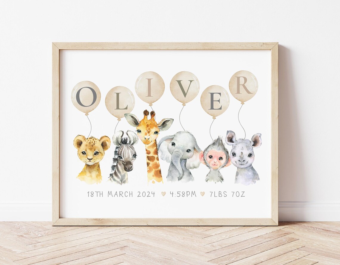 Safari Name Print, Neutral Baby Nursery Decor