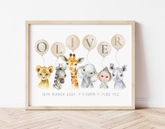 Safari Name Print, Neutral Baby Nursery Decor