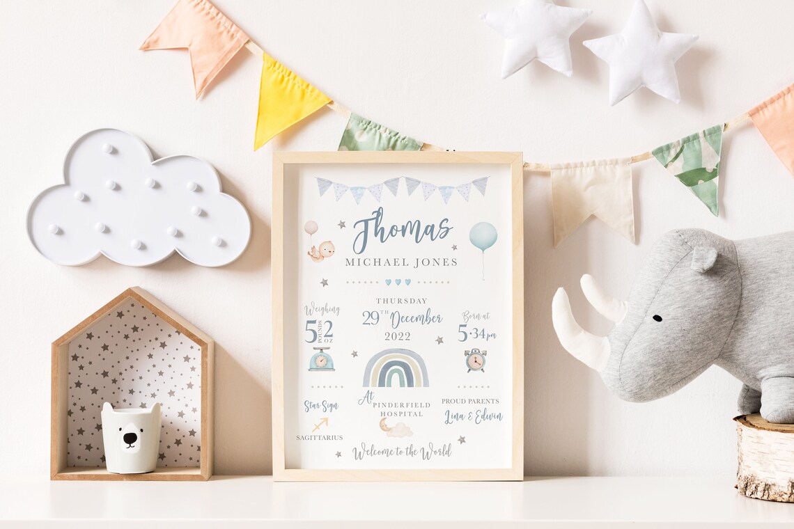 Personalised New Baby Girl Birth Stats Art Print - Image 2