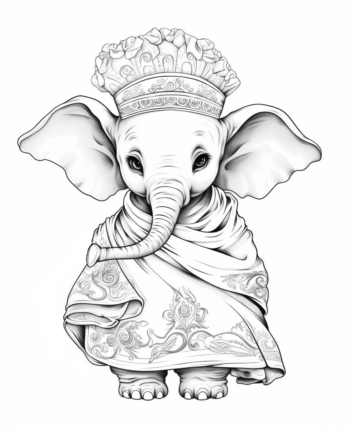Elephants in Dresses Coloring Book Art Print For Kids Ages 4 to 8 - Image 2