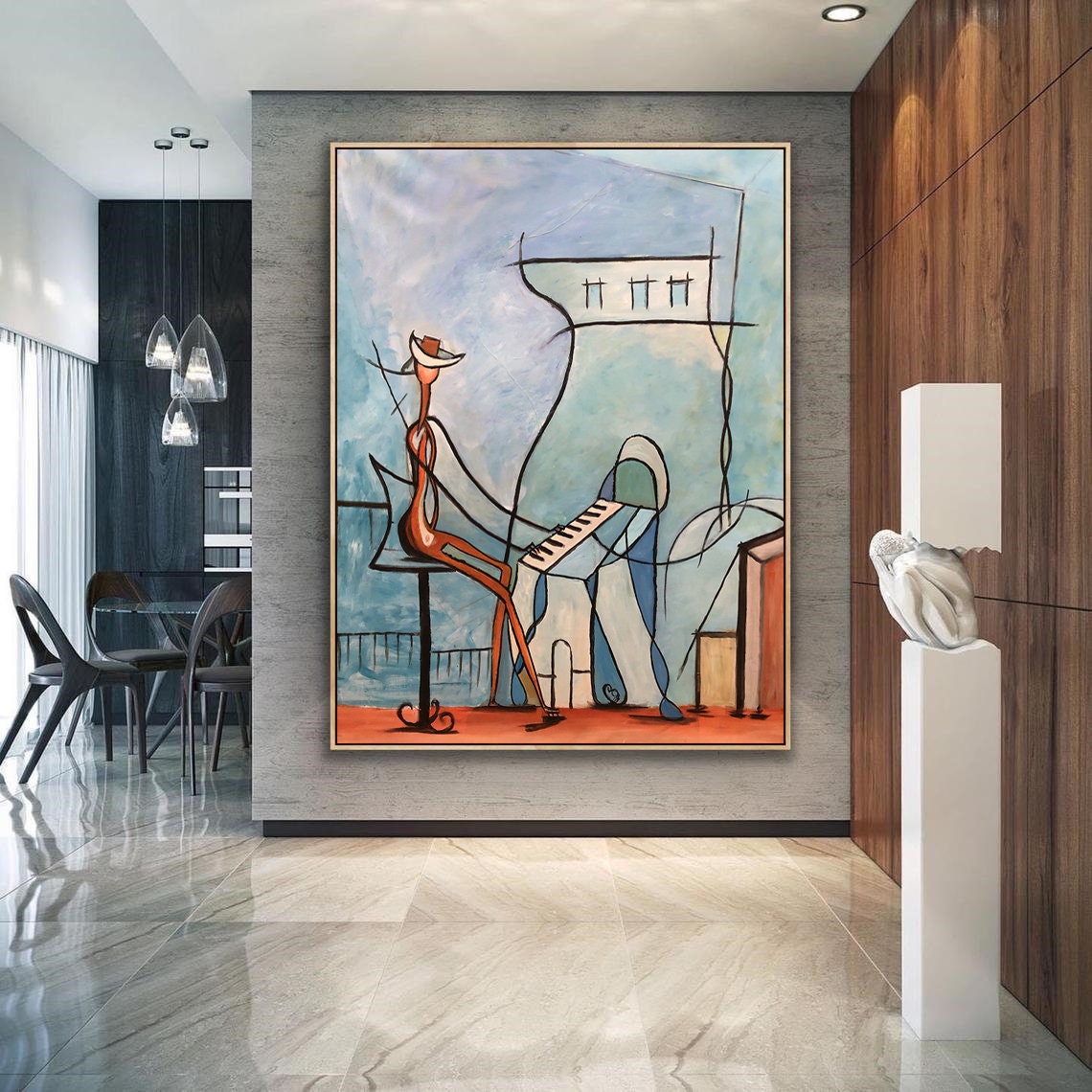Abstract Piano Player Cubist Style Music Room Scene Painting Poster - Image 2