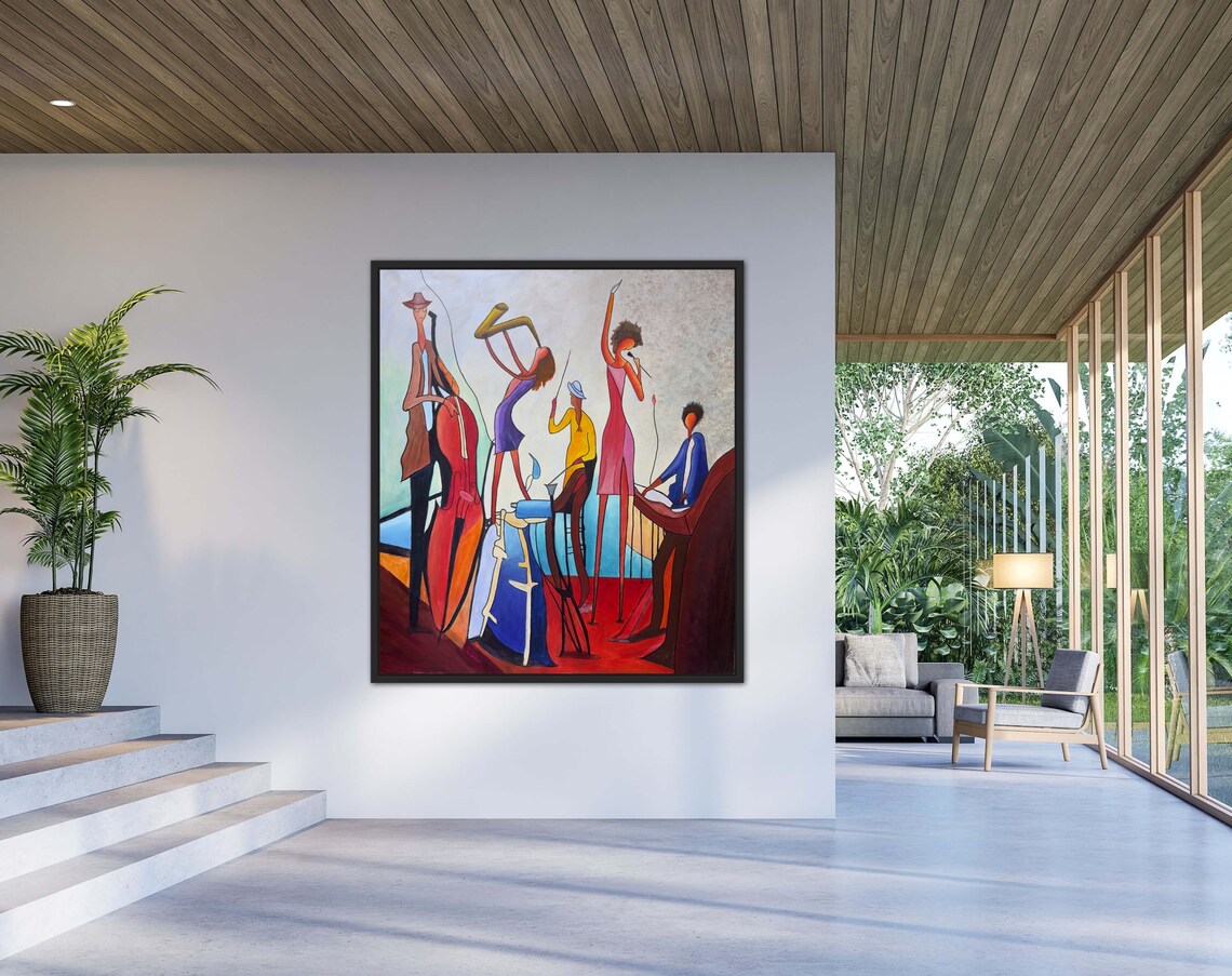 Abstract Cubist Jazz Band Tall Musicians Colorful Painting Poster - Image 2
