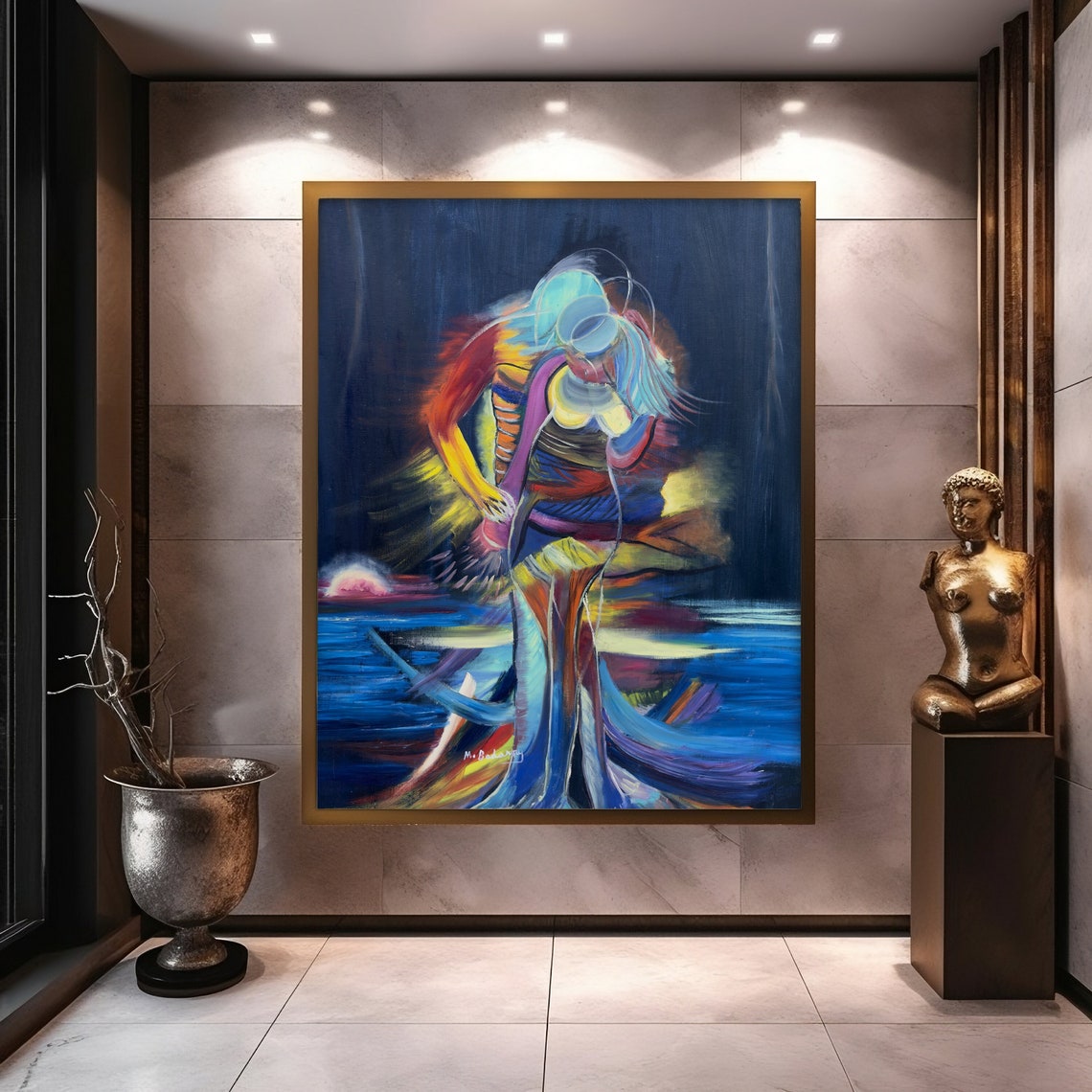 Colorful Abstract Dancing Woman Midnight Blue Swirling Poster