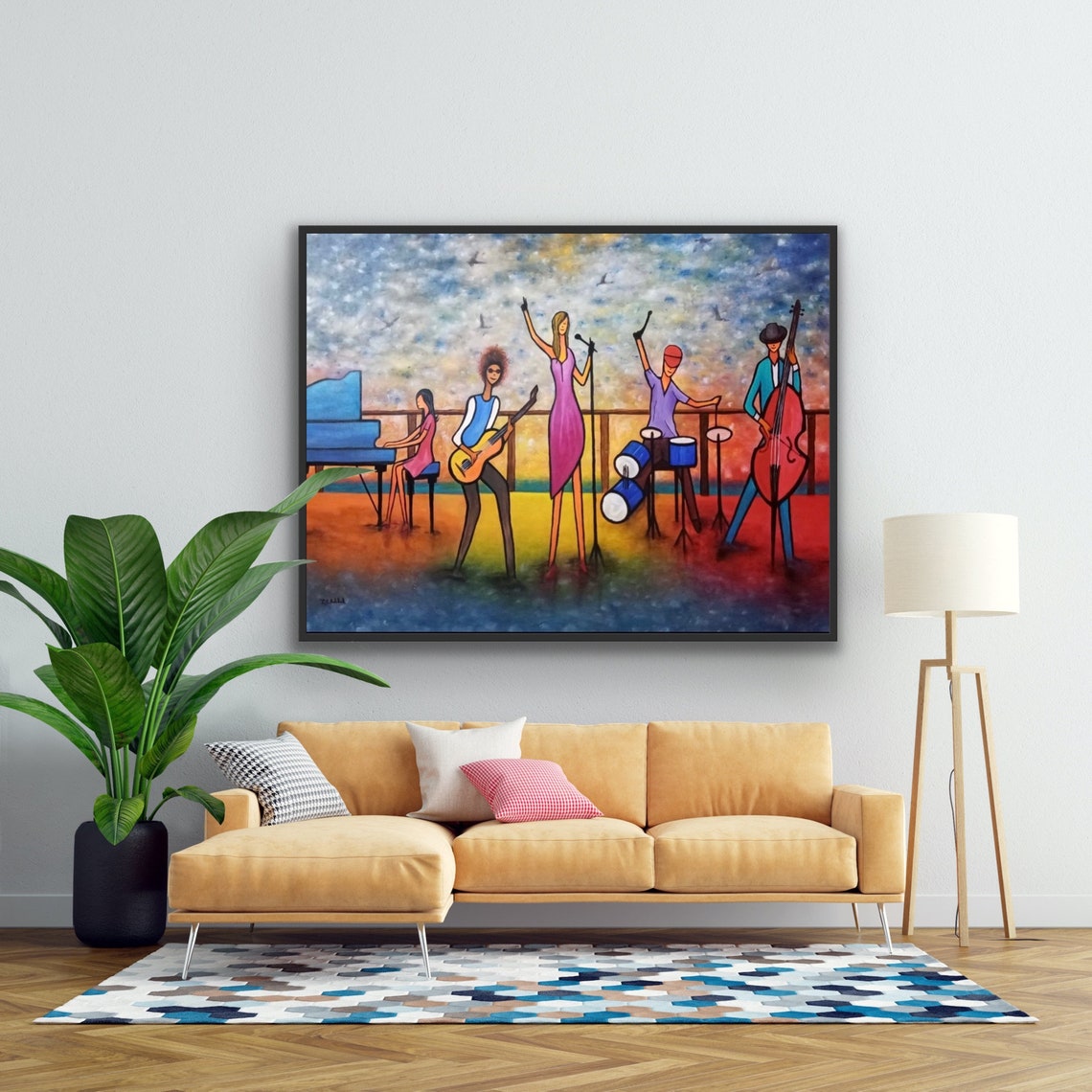 Abstract Painting On Music Oil Painting Unique Oil Painting Musicians Piano Violin Painting Cubism Abstract Wall Art - Image 2