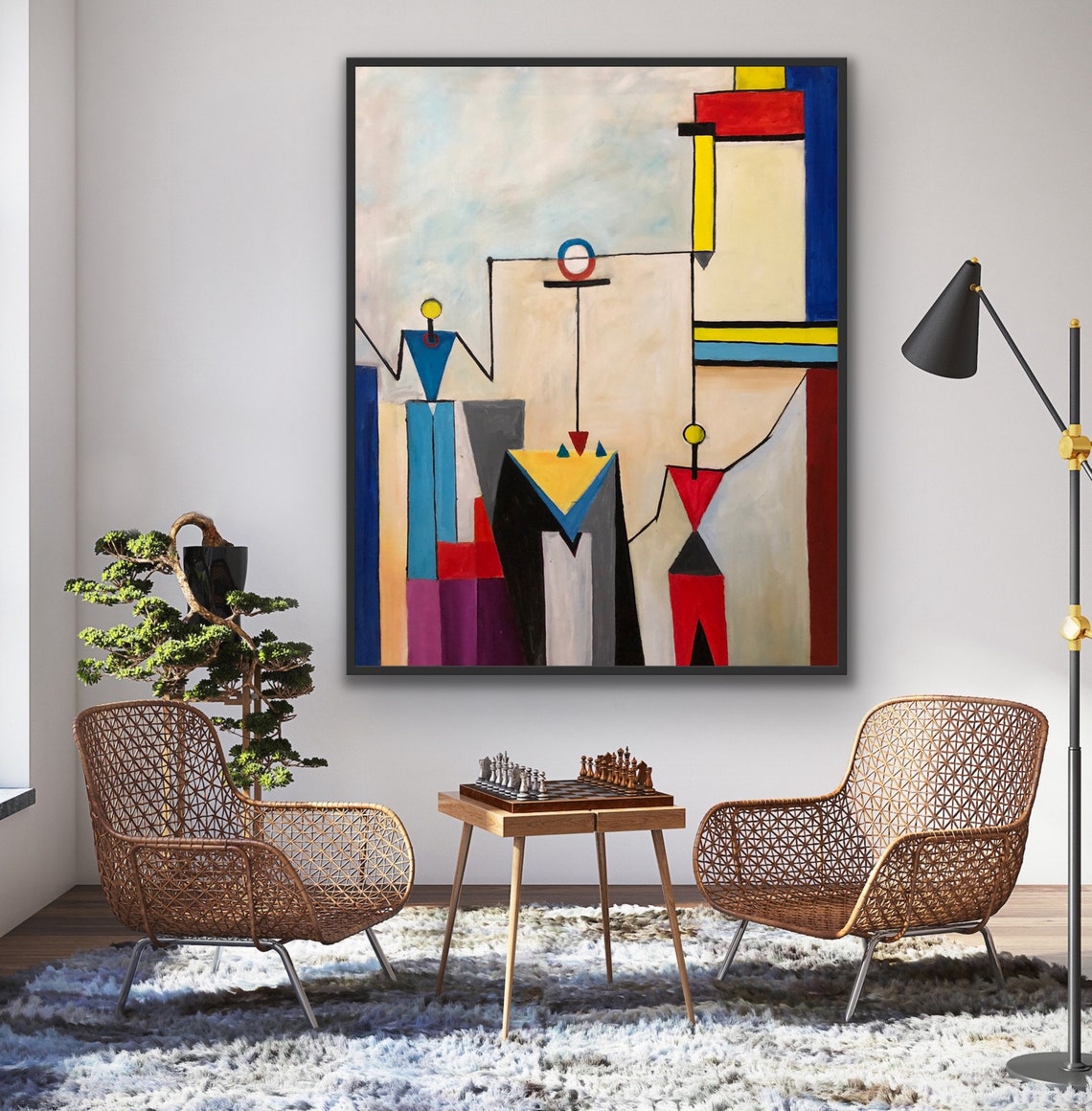 Colorful Geometric Cubist Figures Abstract Modern Bauhaus Style Poster - Image 2