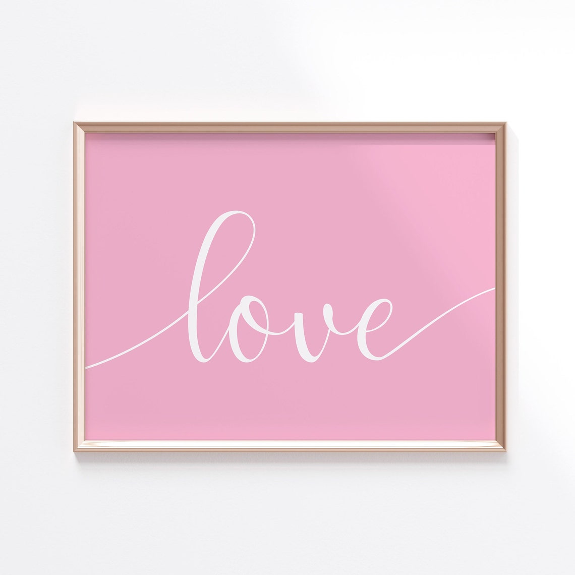 Pink Love Script Sign Minimalist Valentine Heart Day Wall Art Print - Image 3