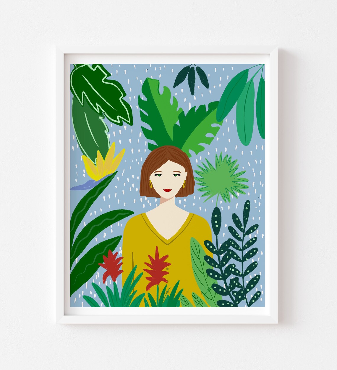 Personalized Plant Lady Portrait Art Print, Christmas - Image 3
