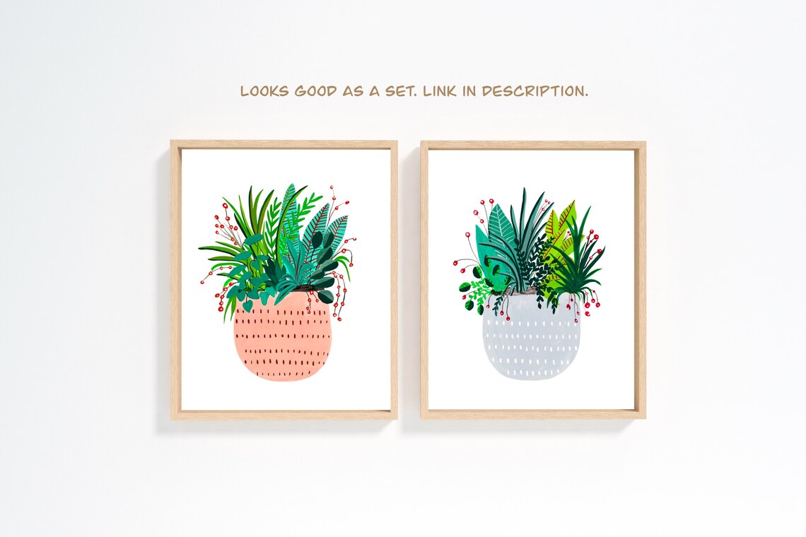 Grey Potted Plants Bohemian Wall Art Print - Image 2