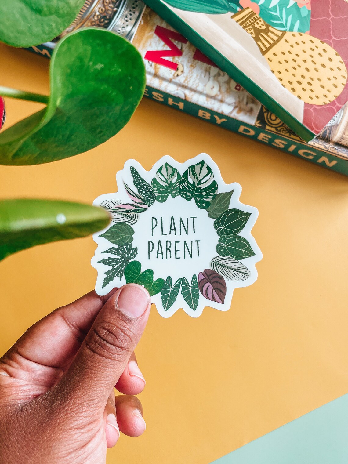 Plant Parent Vinyl Sticker Tropical Green Leaf Wreath Round Decal Gift - Image 2