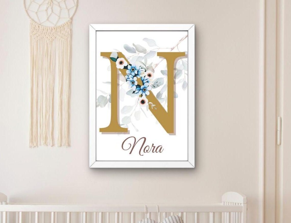 Kids Letter Flower Wreath Nursery Decor Poster