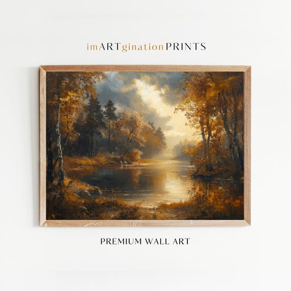 Vintage Fall Landscape Oil Painting Fall Wall Art Fall Painting Fall Print Autumn Decor Fall Earth Tones Fall Decor Moody Wall Art