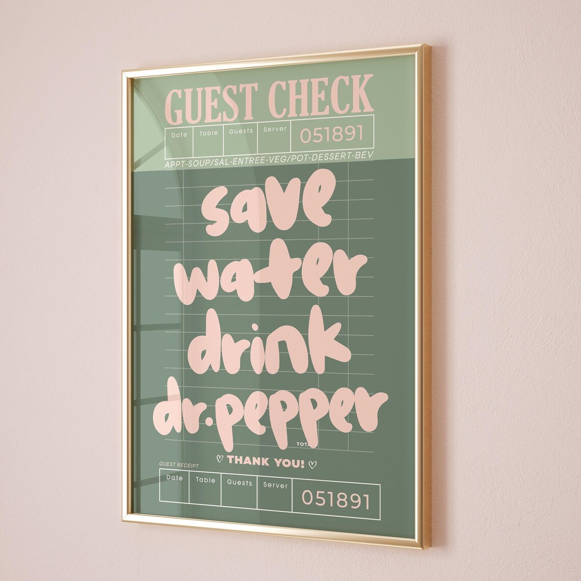 Save Water Drink Dr Pepper Poster Sage Green Guest Check Bar Cart Decor