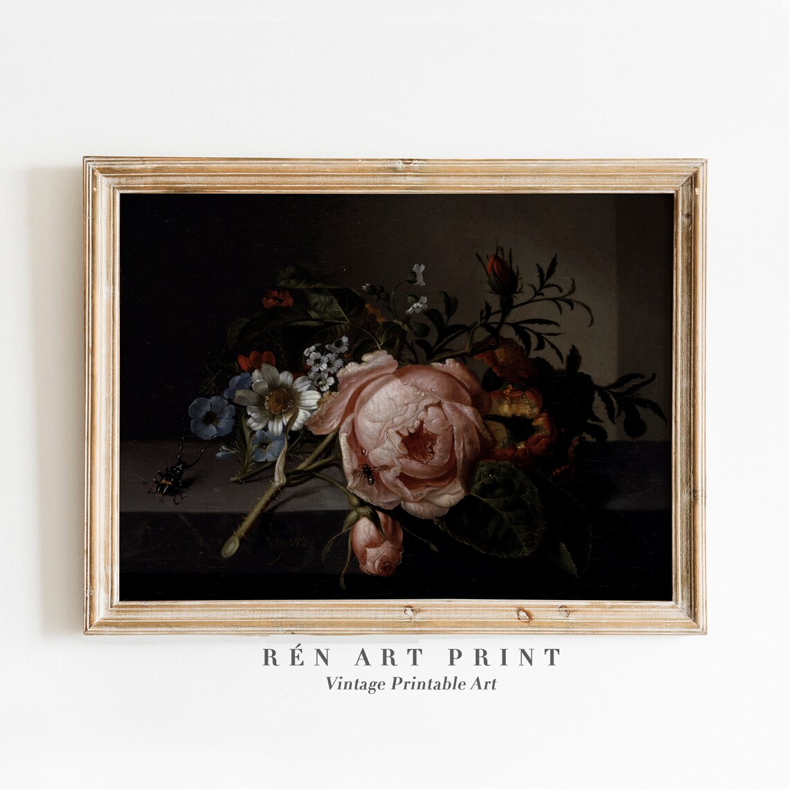 Moody Vintage Flower Print, Antique Rose Still Life