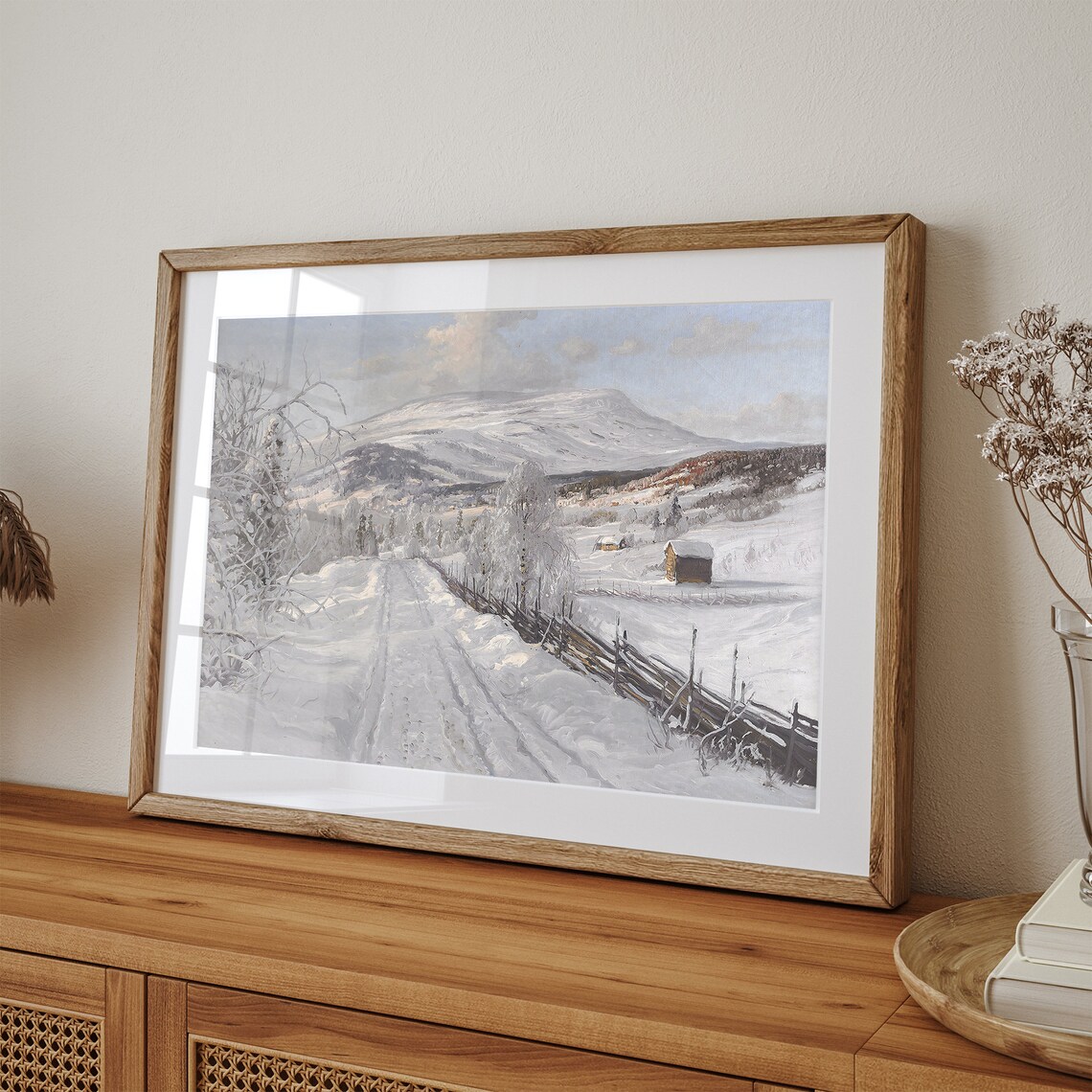 Snowy Mountain Road Winter Landscape Painting Antique Farmhouse Poster - Image 2