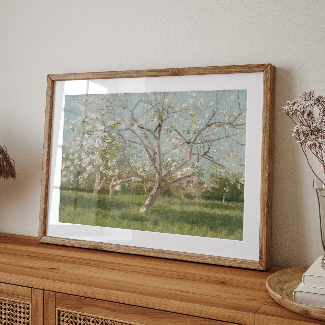 White Blossom Tree Vintage Spring Orchard Meadow Flowering Art Poster - Image 3