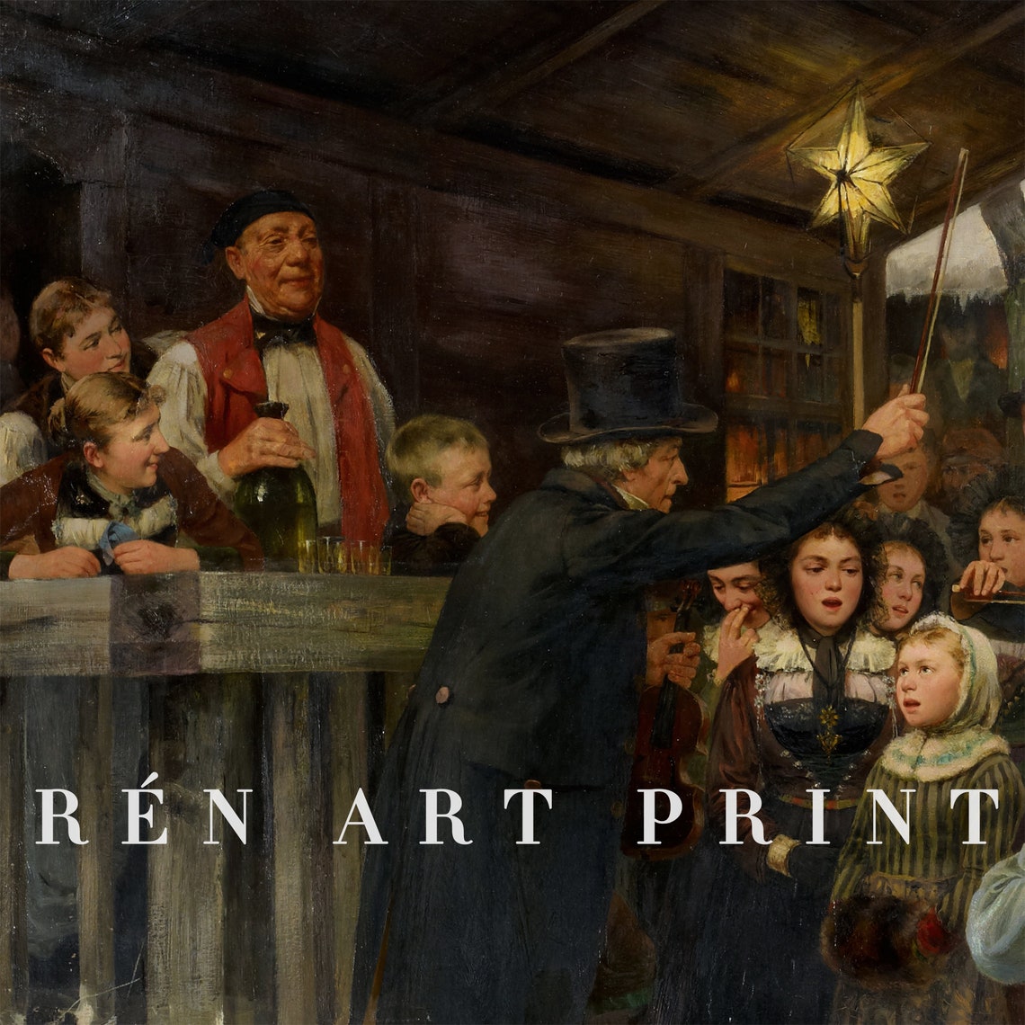Vintage Christmas Wall Art Antique Winter Oil Painting Holiday In Village Wall Art Farmhouse Christmas Art Print - Image 3