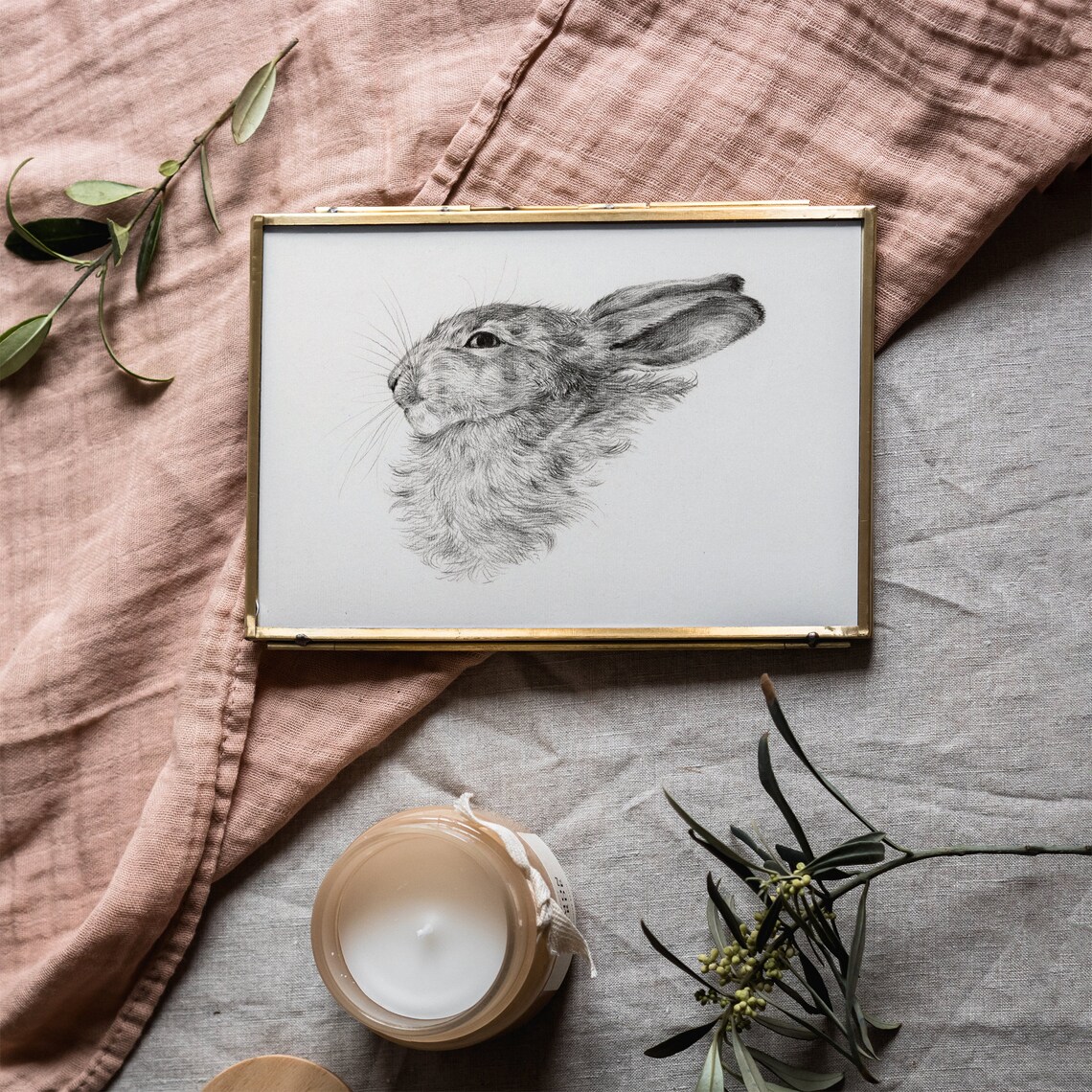 Antique Rabbit Sketch Vintage Neutral Bunny Art Print - Image 2
