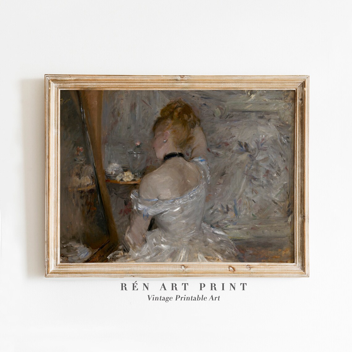 Woman at Vanity in White Gown Impressionist Vintage Art Poster