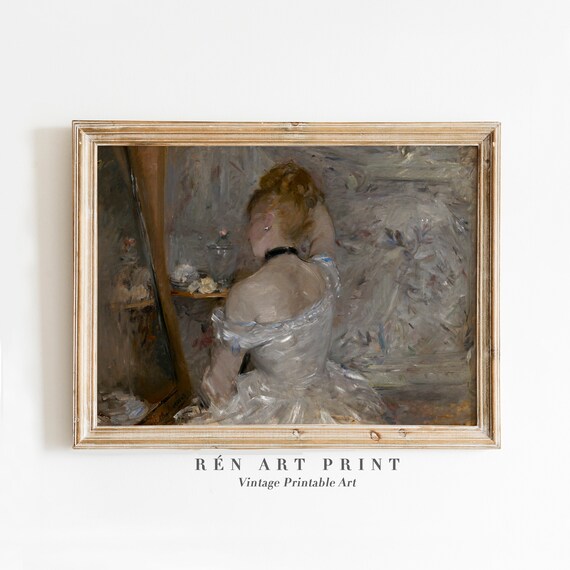 Woman at Vanity in White Gown Impressionist Vintage Art Poster