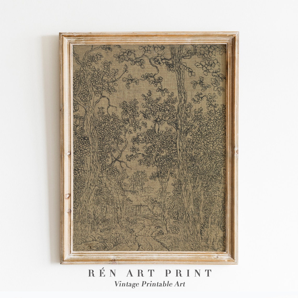 Vintage Sketch Antique Woodland Landscape Art Print