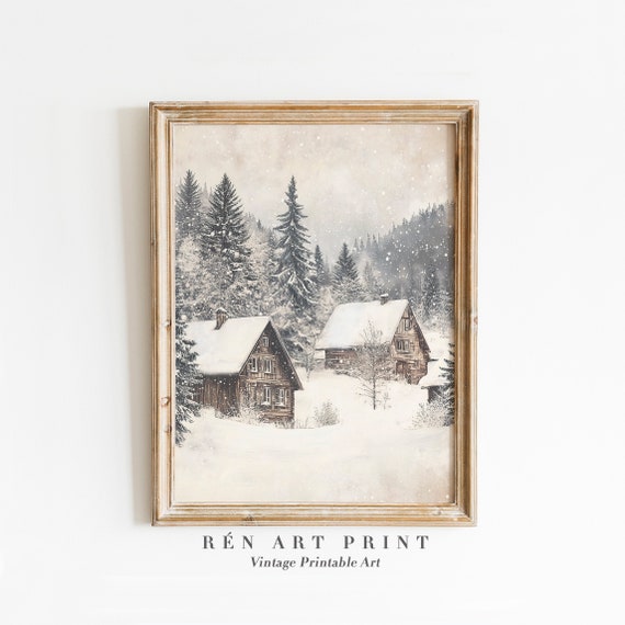 Rustic Winter Landscape Print, Farmhouse Christmas Decor