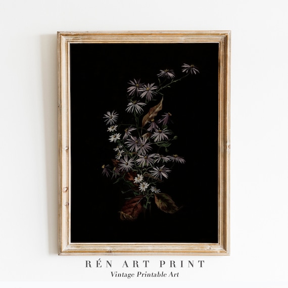 Dark Botanical Moody Floral, Dark Academia Art Print
