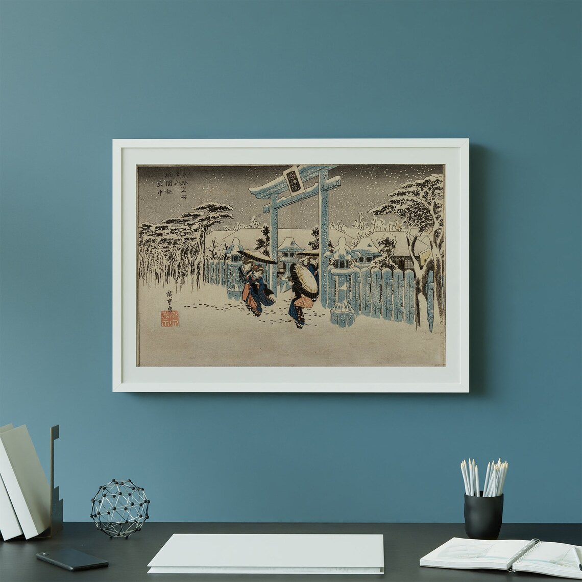 Japanese Shrine in Snow by Utagawa Hiroshige Woodblock Art Print - Image 2