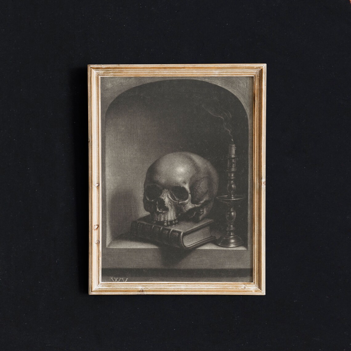 Vintage Skull Gothic Halloween Wall Art Print