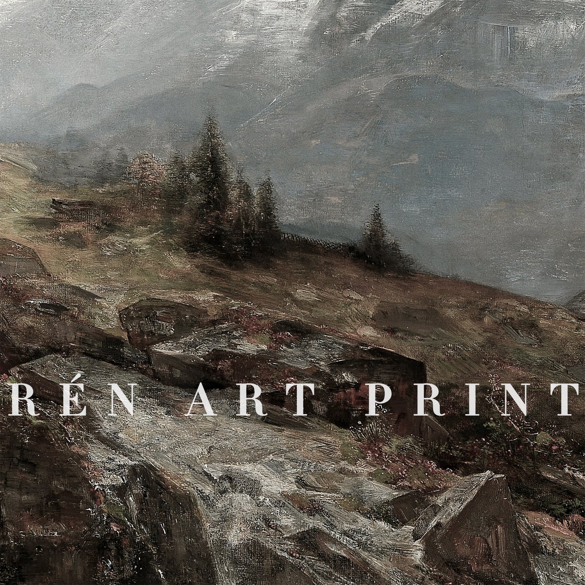 Snowy Mountain Peaks Vintage Alpine Valley Pine Trees Winter Poster - Image 3