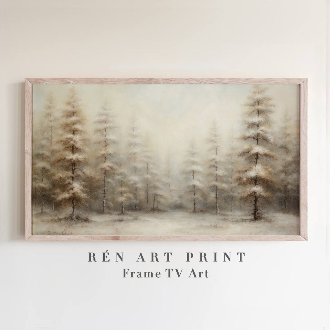 Snowy Pine Forest in Soft Winter Haze Minimalist Frame TV Art Poster