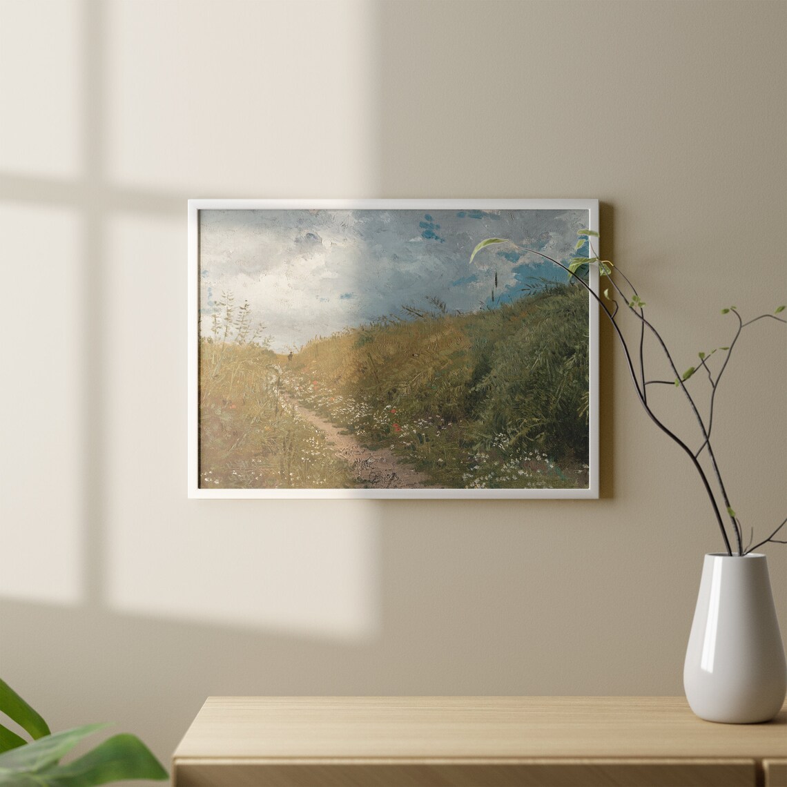 Summer Country Lane Wildflower Meadow Cloudy Sky Vintage Wall Art - Image 2