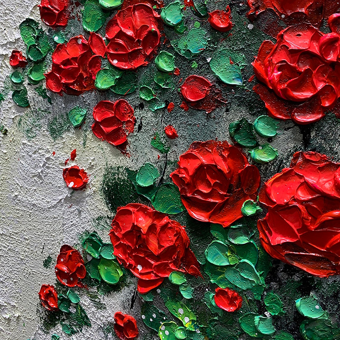 Classic Red Rose Bush Blooming Flowers On White Textured Art Poster - Image 2