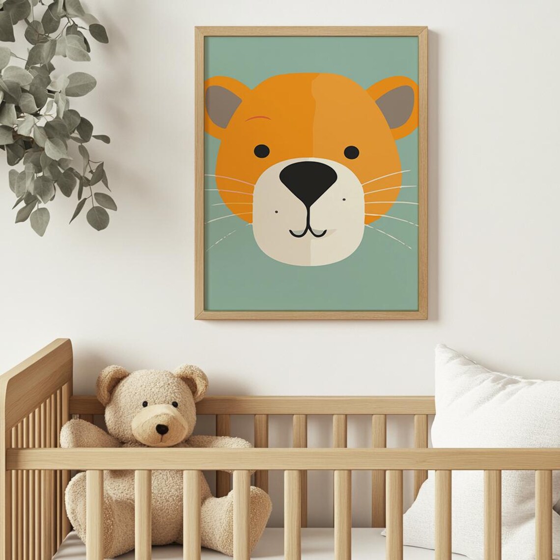 Cute Lion Face Mint Green Background Modern Nursery Kids Room Wall Art Poster - Image 2