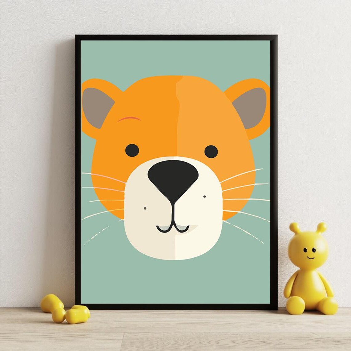 Cute Lion Face Mint Green Background Modern Nursery Kids Room Wall Art Poster - Image 3