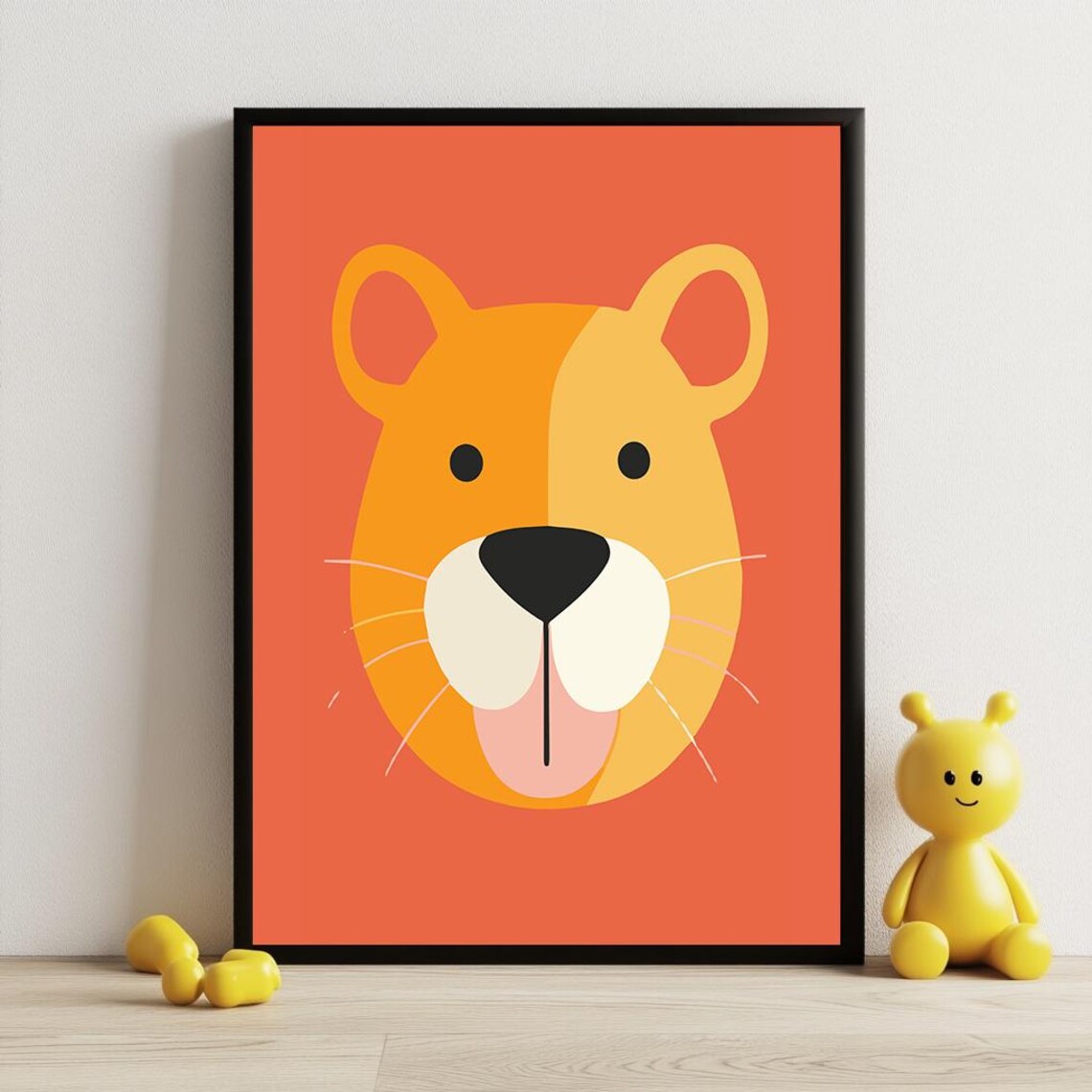 Playful Lion Face Terracotta Background Cute Nursery Kids Room Wall Art Poster - Image 3