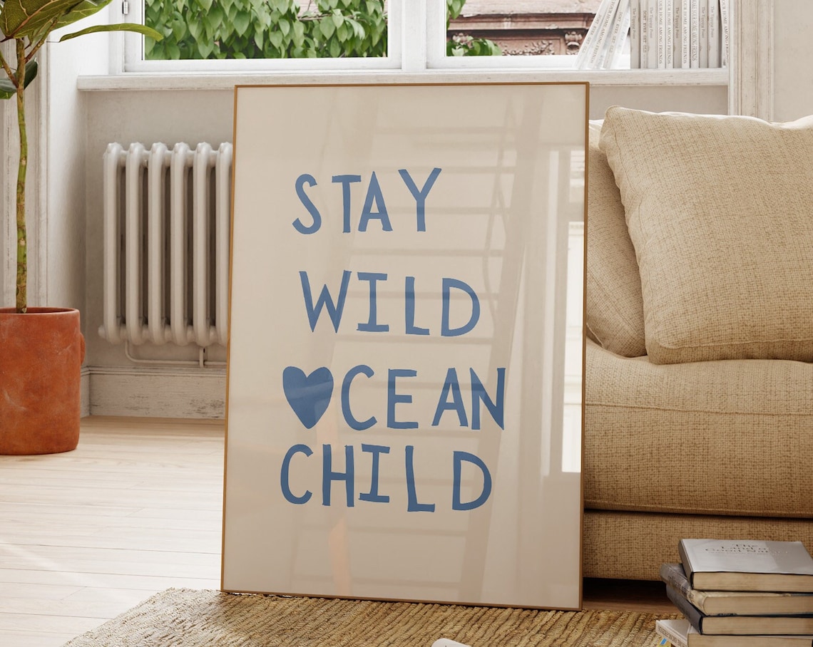 Blue Beachy Minimalist Heart Coastal Art Print
