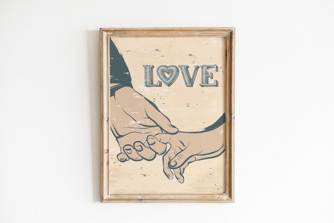 Sweet Love Holding Hands Mother Child Vintage Keepsake Poster
