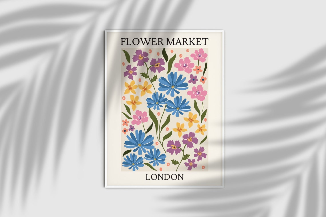 Flower Market Print London Flower Market Poster Botanical Poster Abstract Floral Print Flower Lover Art Wall Art Art