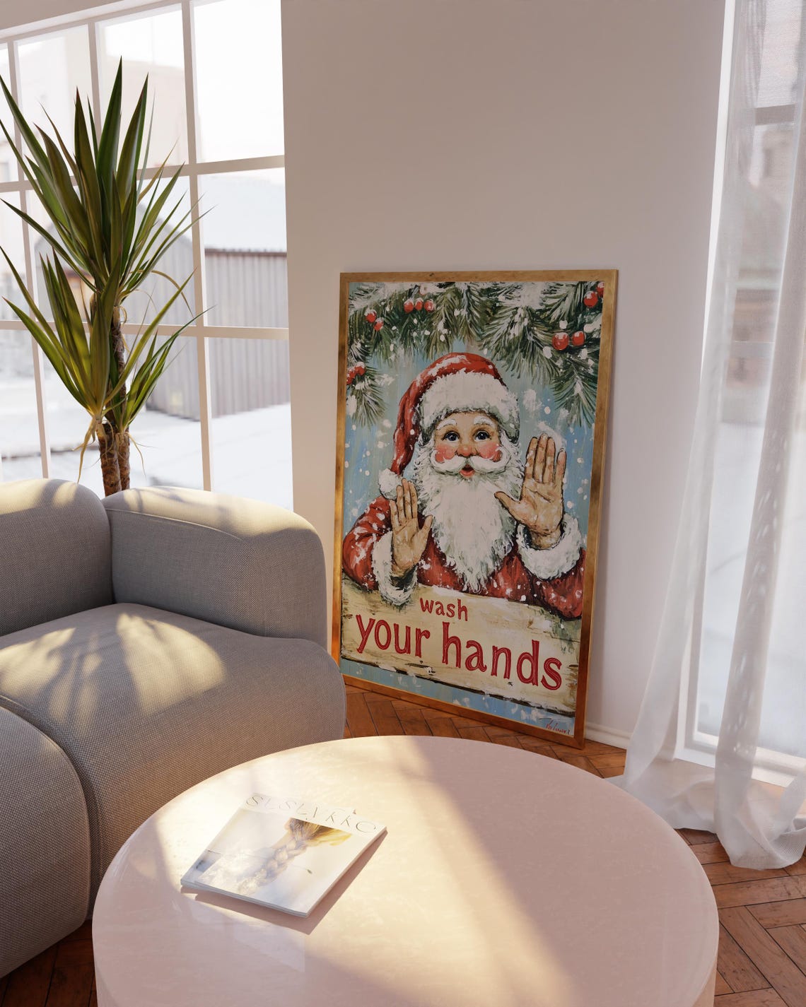 Vintage Santa Claus Print Fanny Santa Bathroom Wall Art Wash Your Hands Santa Painting Festive Fun Christmas Holiday Decor - Image 3