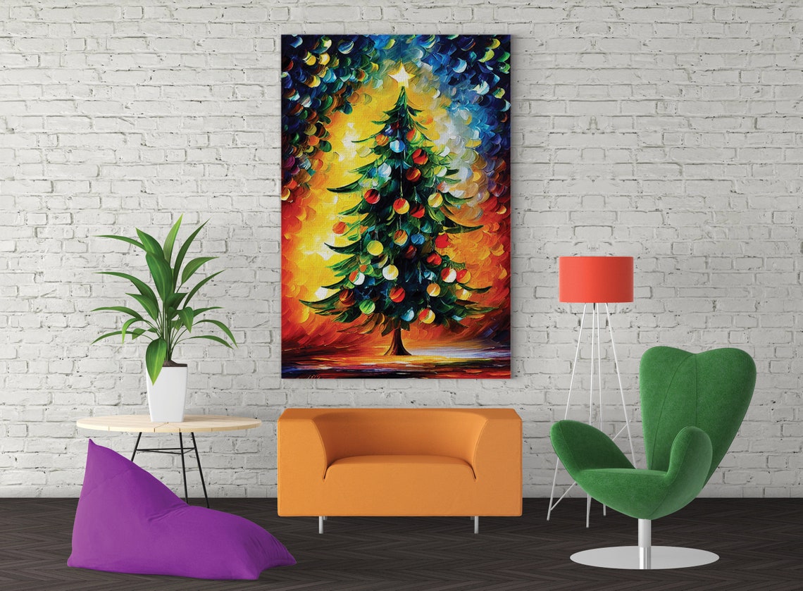 Christmas Tree Ornaments Star Colorful Impasto Holiday Art Poster - Image 3