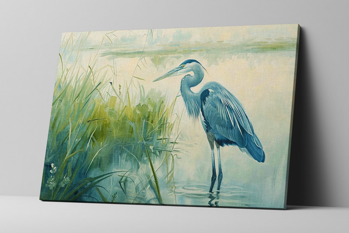 Blue Heron Misty Morning Marsh Soft Watercolor Coastal Art Poster - Image 5