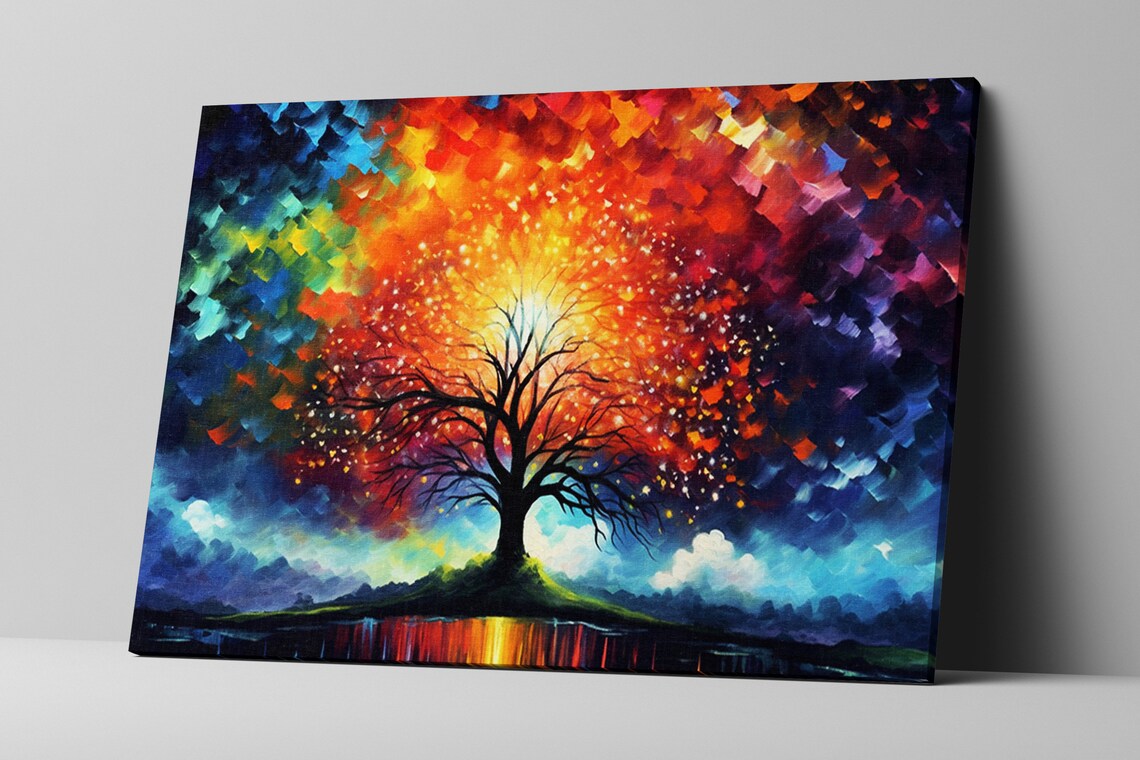 Tree of Life Vibrant Impasto Autumn Colors Cosmic Night Sky Print - Image 5