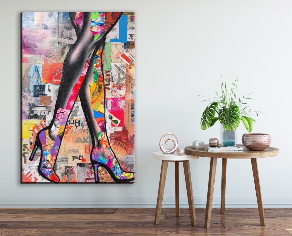 Womans Legs In Heels Modern Collage Print Mixed Medium Fashion Art Extra Large Wall Art Available In All Sizes - Image 2