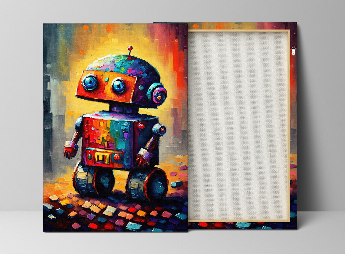 Cute Little Robot Toy Big Eyes Kids Room Colorful Playful Poster - Image 2