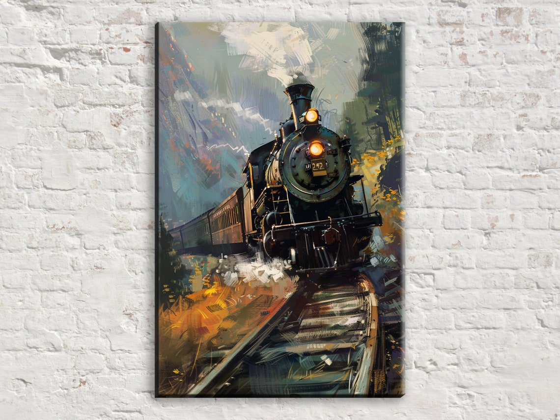 Moody Night Steam Locomotive Number 242 Dark Forest Rail Poster